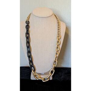 Navy Enamel Chain Link & Gold Tone Chain Link 28" Necklace